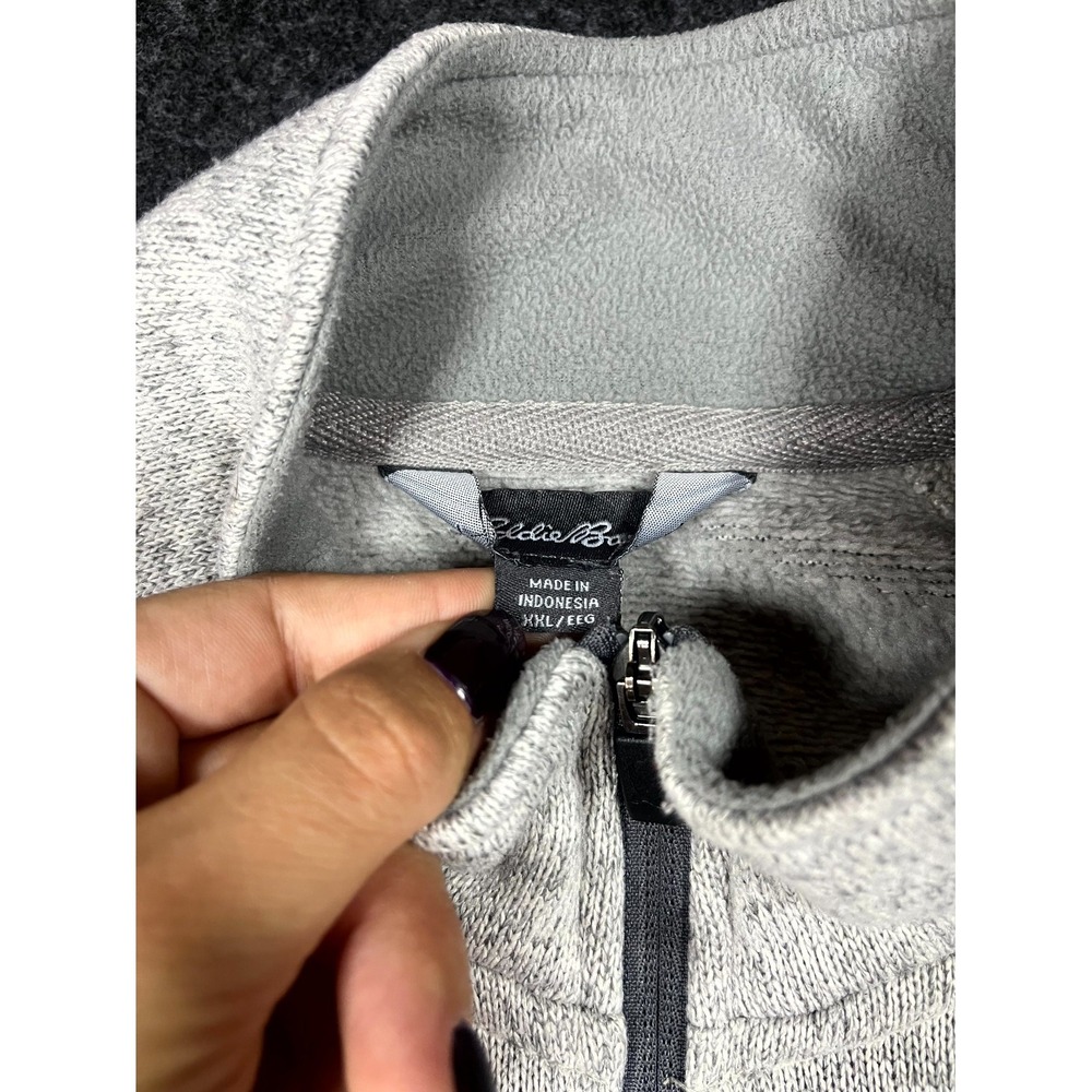Eddie Bauer Sweater Mens 2XL Heather Gray Fleece Lined Chest Pocket Quarter Zip - Picture 5 of 10